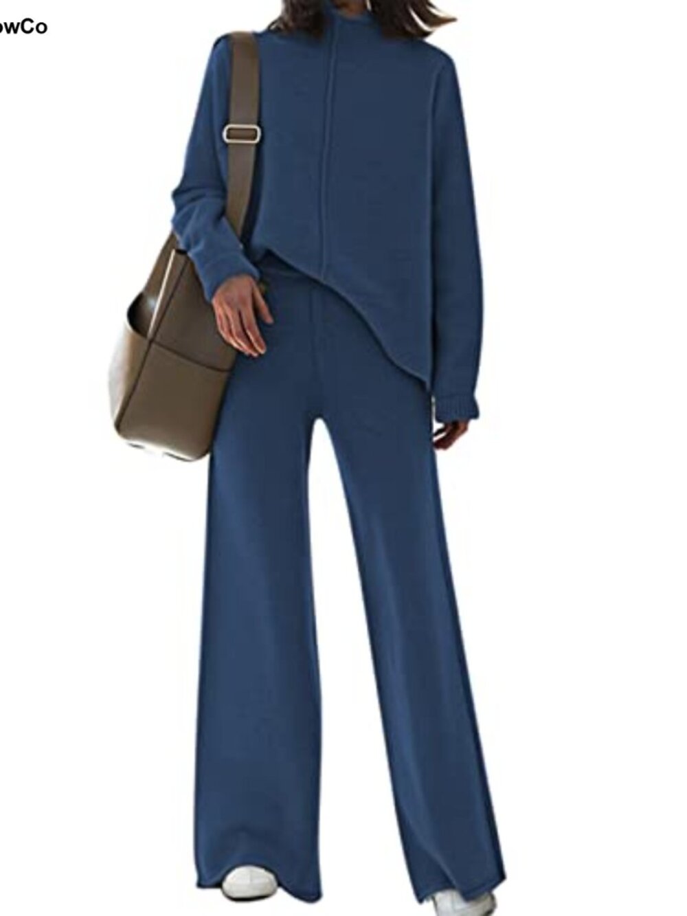Women's 2 Piece Sweater Set High Neck Wide Leg Pants Lounge Outfit